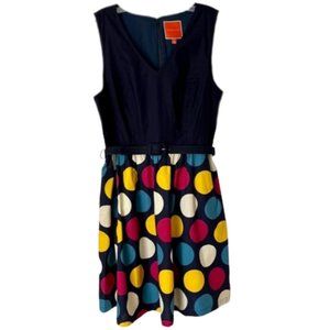 ModCloth Retro Navy Circles Swing Dress 100% Cotton - L